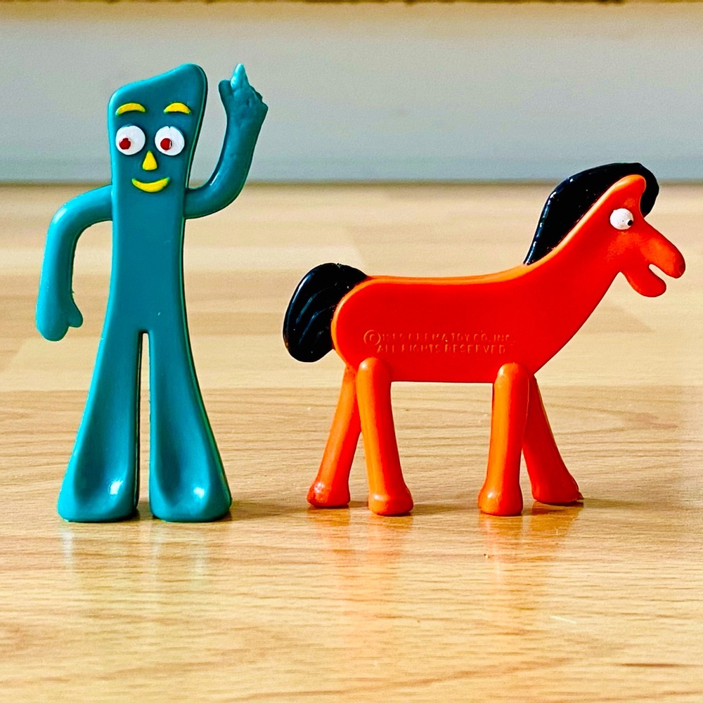 VINTAGE 1989 Gumby & Pokey Bendable Rubber Action Figures PLAYSKOOL